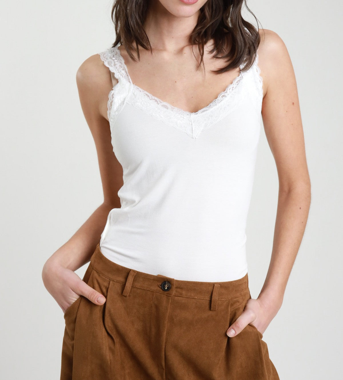 SUSY MIX Susy Mix Canotta Pizzo Latte Latte