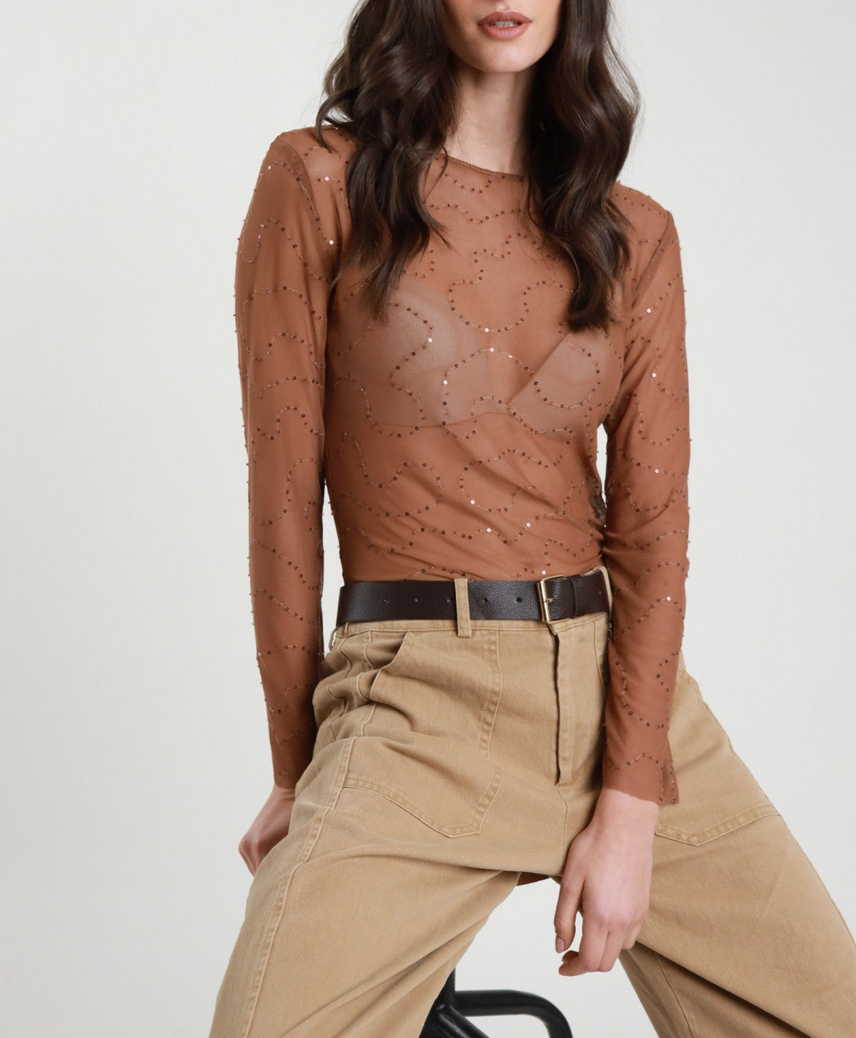 Susy Mix Maglia Tulle Tabacco