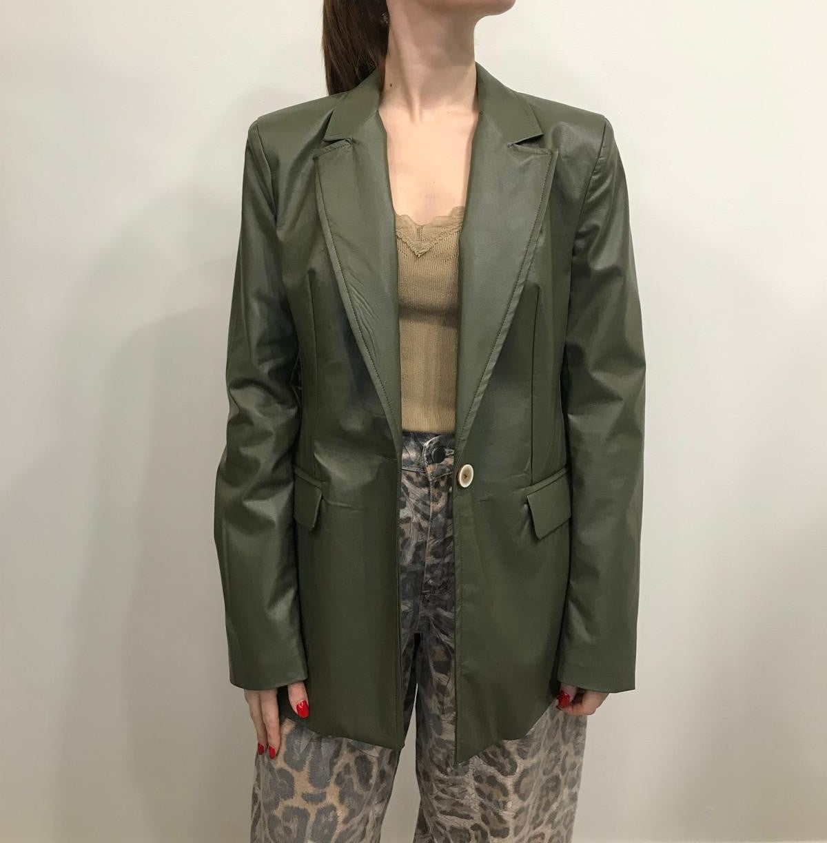 Susy Mix Giacca Ecopelle Sfiancato Verde Militare