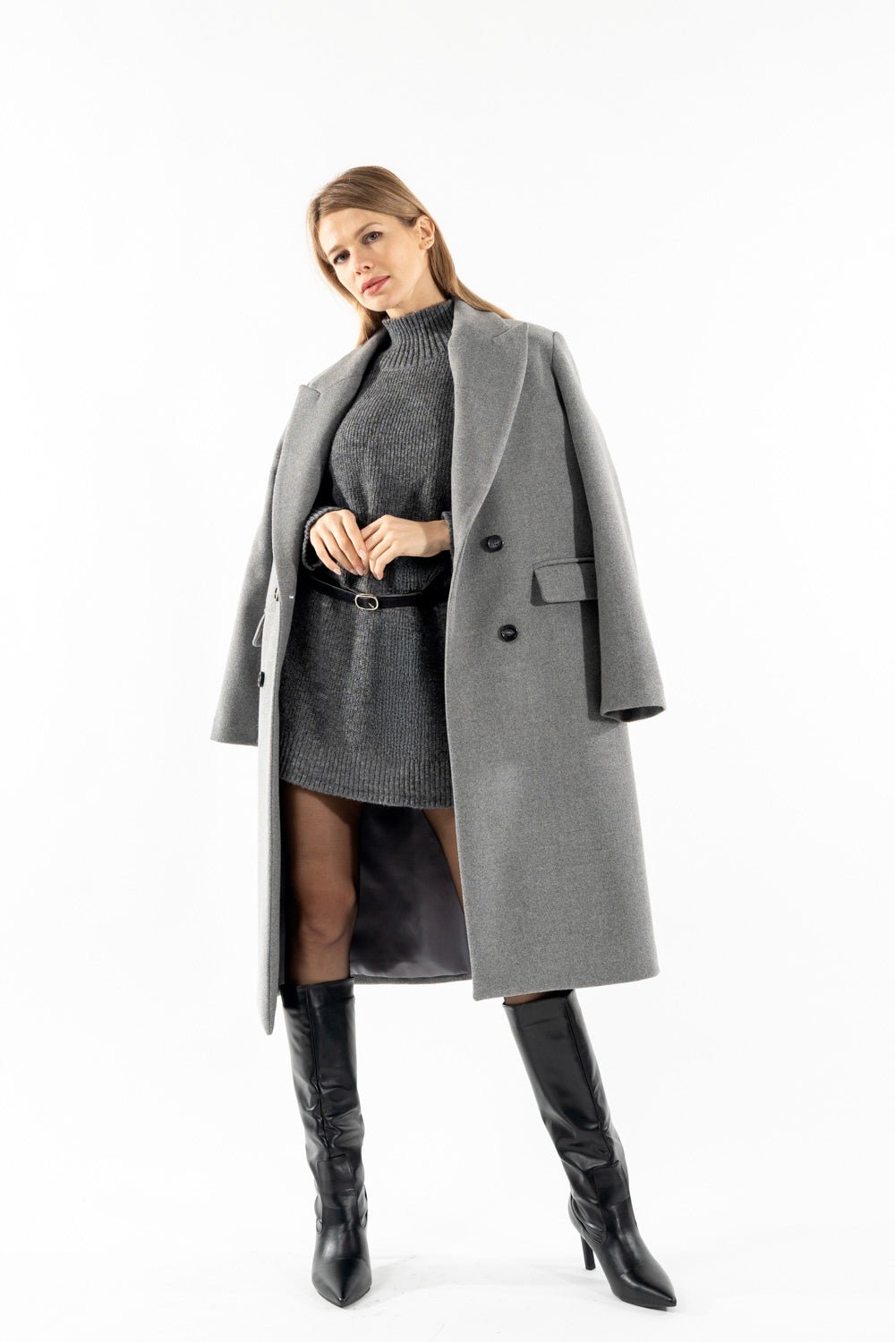 Kontatto Cappotto Lungo Doppiopetto Grigio - Dolcevita Store Montesilvano