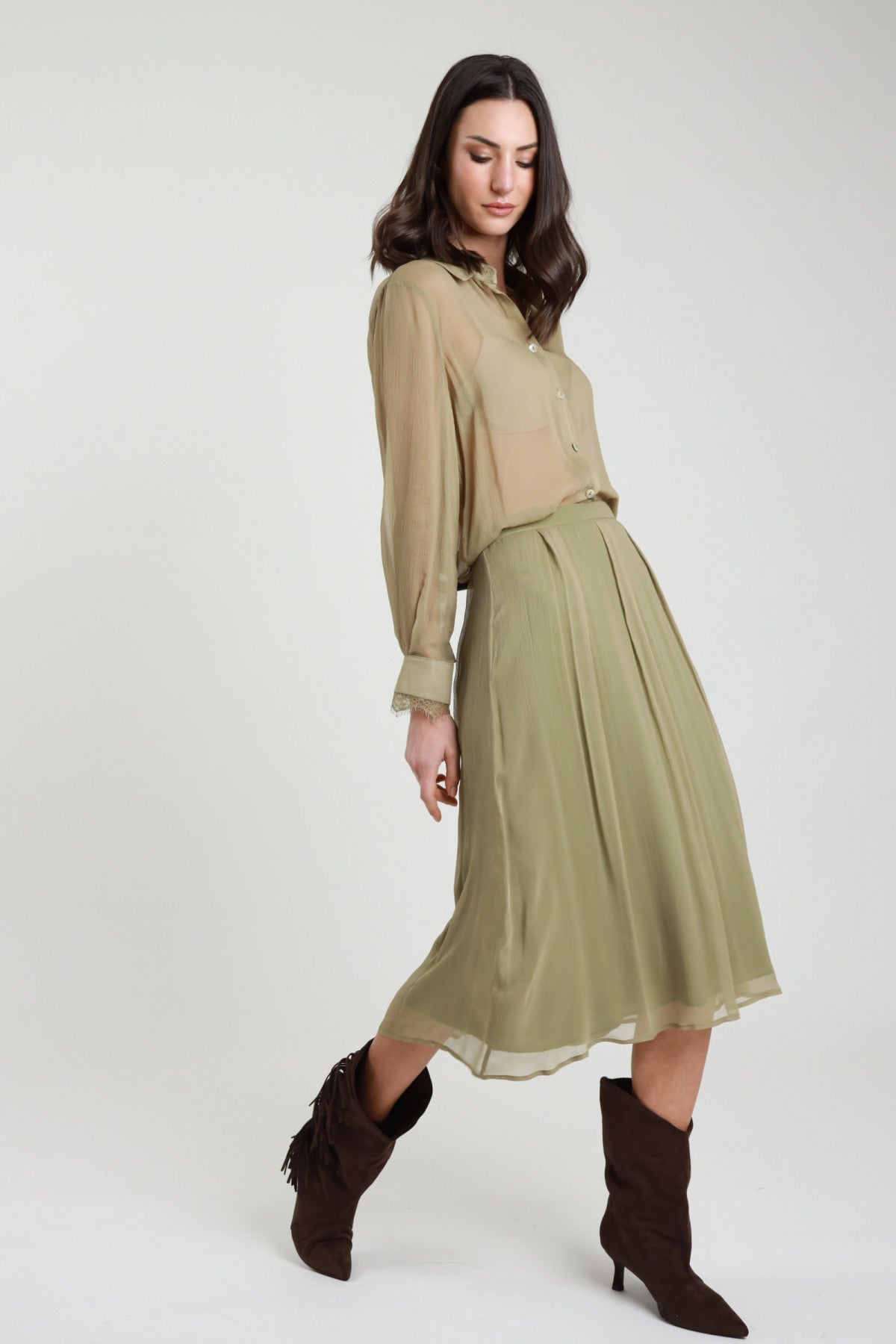 Susy Mix Gonna Midi in Georgette Verde Salvia - Dolcevita Store Montesilvano