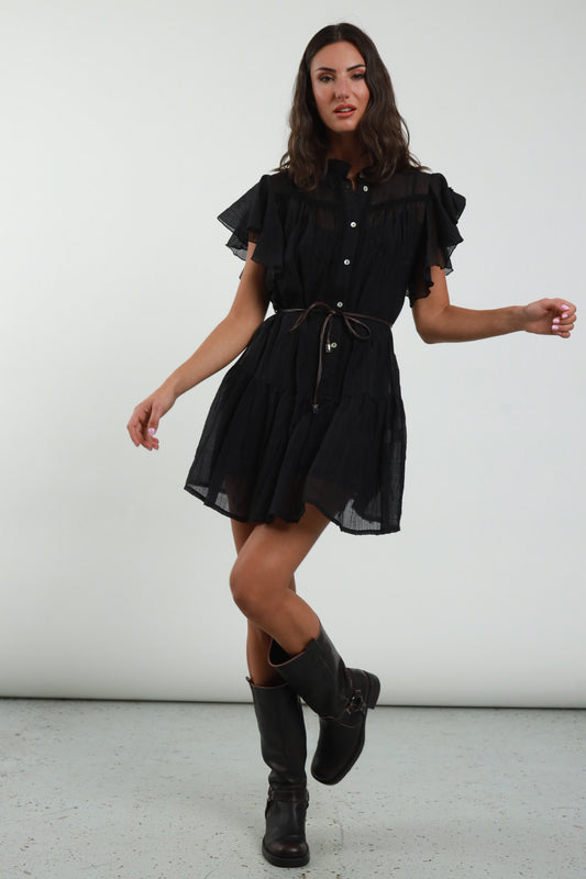 SUSY MIX Susy Mix Abito Volant Spalle con Cintura Nero