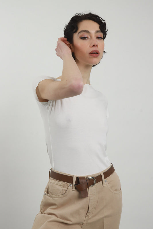 SUSY MIX Susymix T-shirt Scollo Barchetta Latte Latte