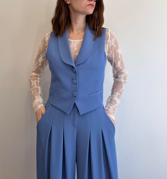 Imerial Gilet con Rever e Bottoni Rivestiti Ceruleo