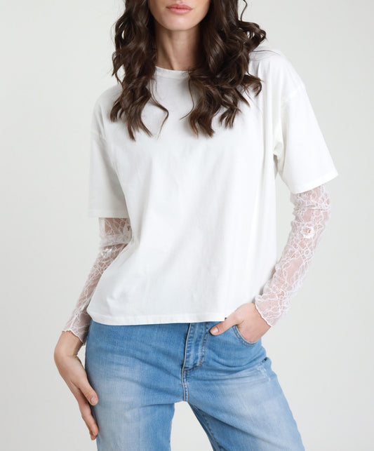 Susy Mix Maglia c/Pizzo Latte