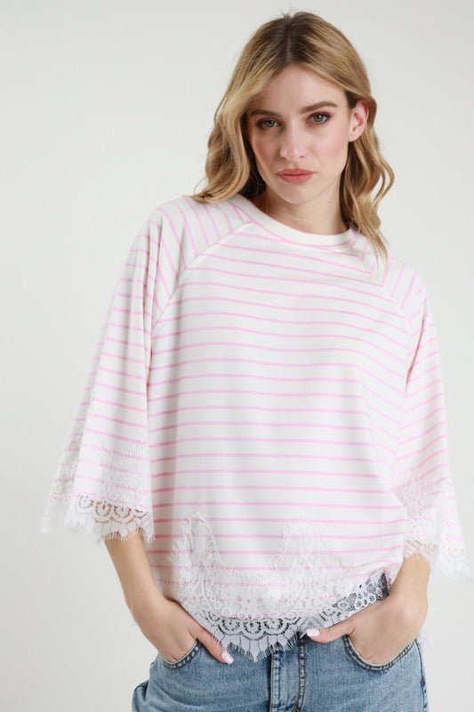 SUSY MIX Susy Mix T-shirt Righe Rosa Rosa