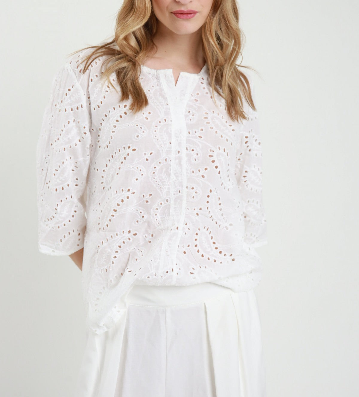 SUSY MIX Camicia Casacca Serafino Sangallo Bianco Bianco