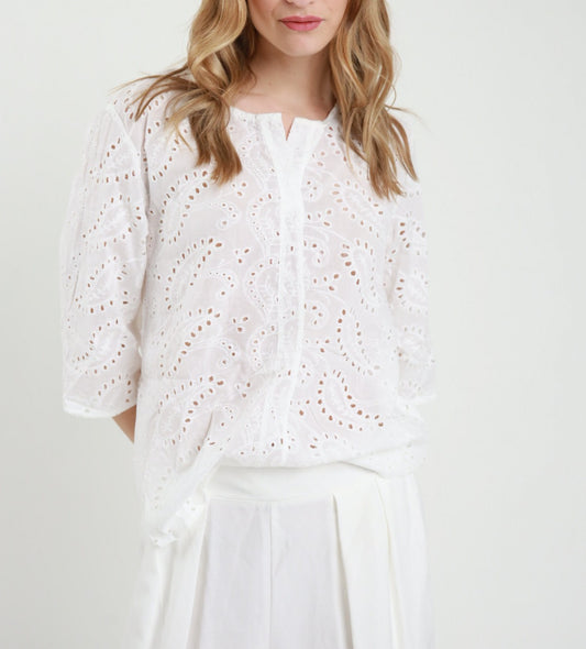 SUSY MIX Camicia Casacca Serafino Sangallo Bianco Bianco