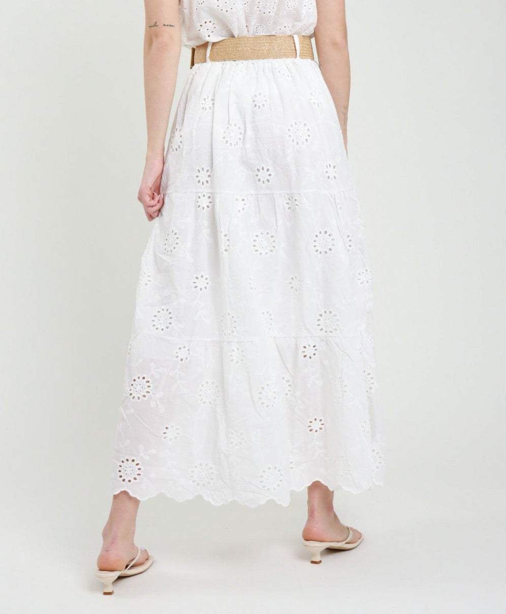 SUSY MIX Susy Mix Gonna Sangallo Lunga + Cintura Bianco Bianco