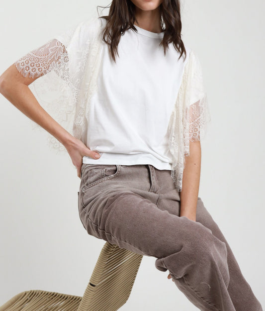 SUSY MIX Susy Mix T-Shirt Mezze Maniche con Pizzo Panna Panna