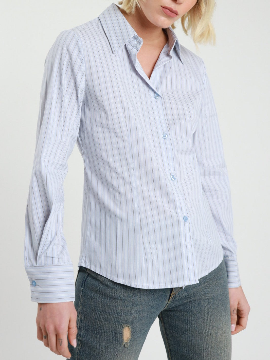 Susy Mix Camicia Gessata Celeste