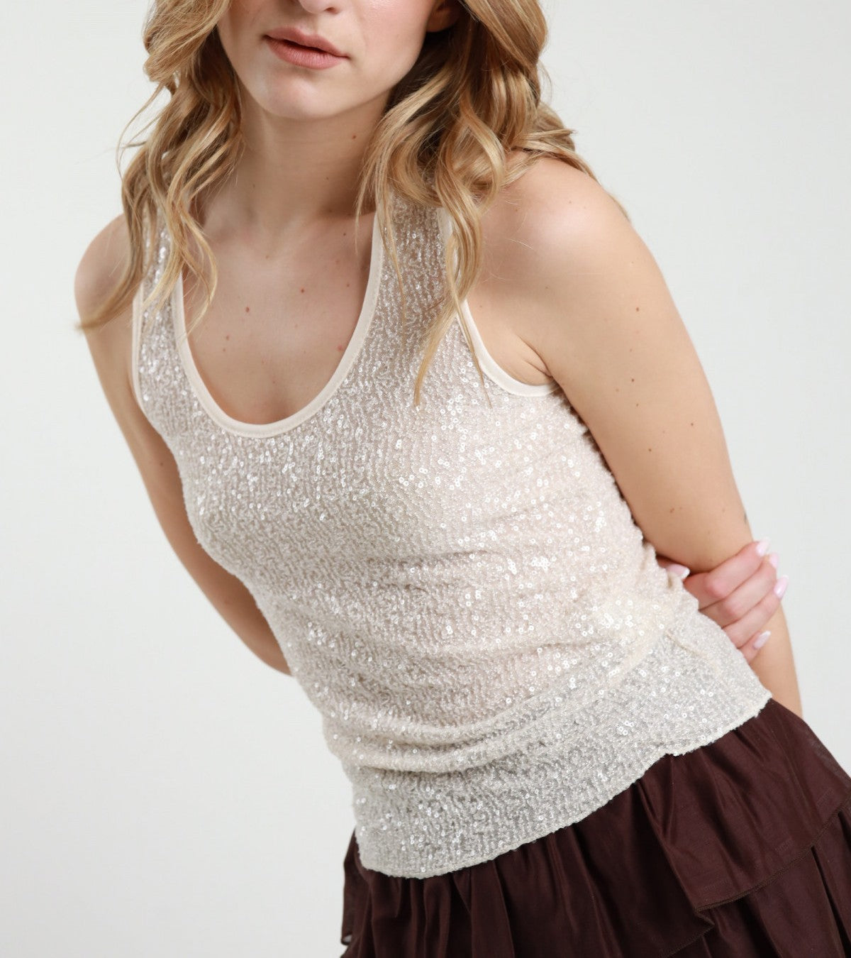 SUSY MIX Susy Mix Canotta Paillettes Crema Crema