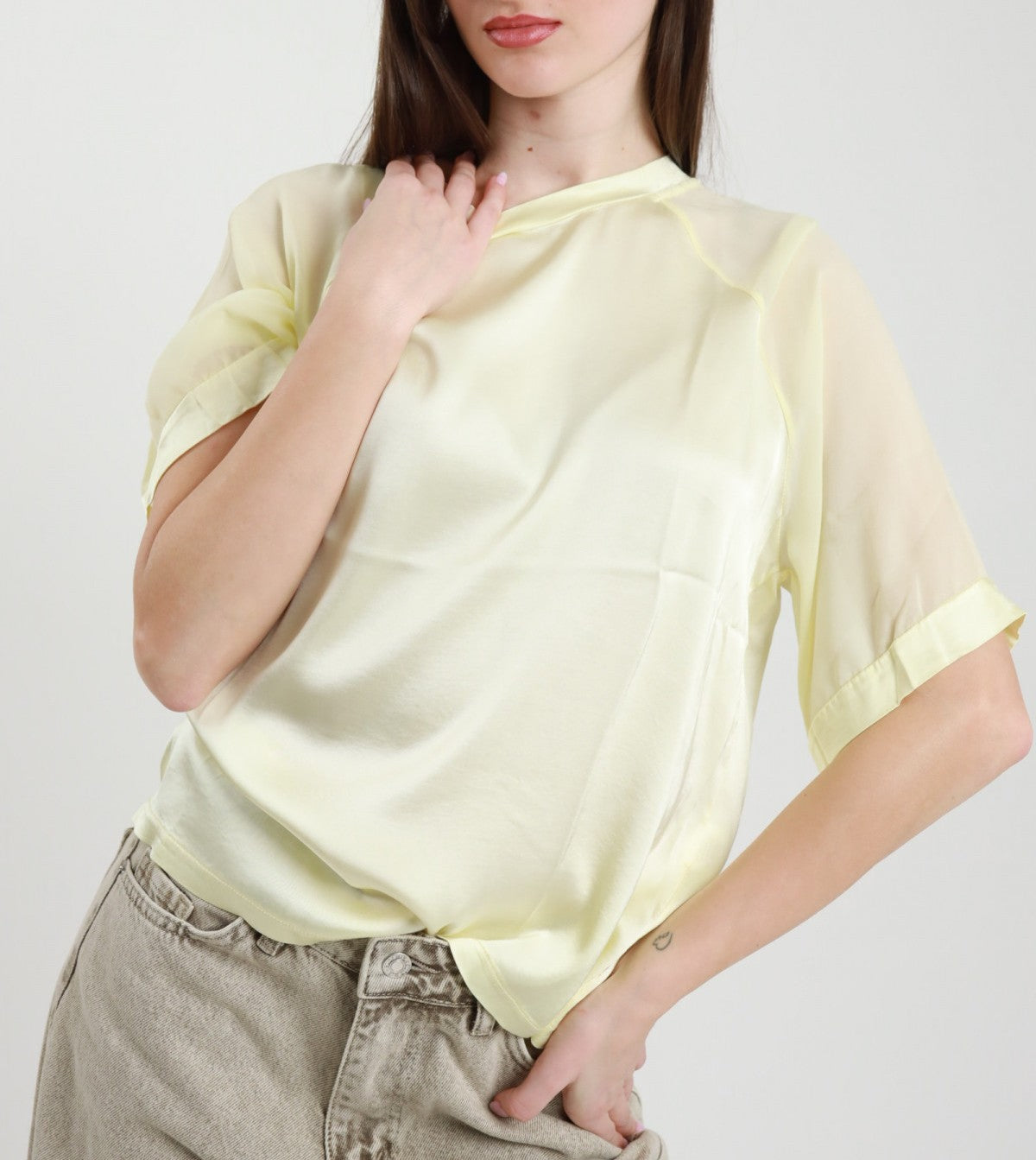 Susy Mix T-Shirt Over con Inserti Maniche Giallo