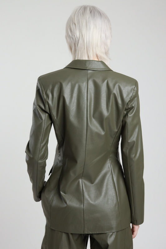 Susy Mix Giacca Ecopelle Sfiancato Verde Militare