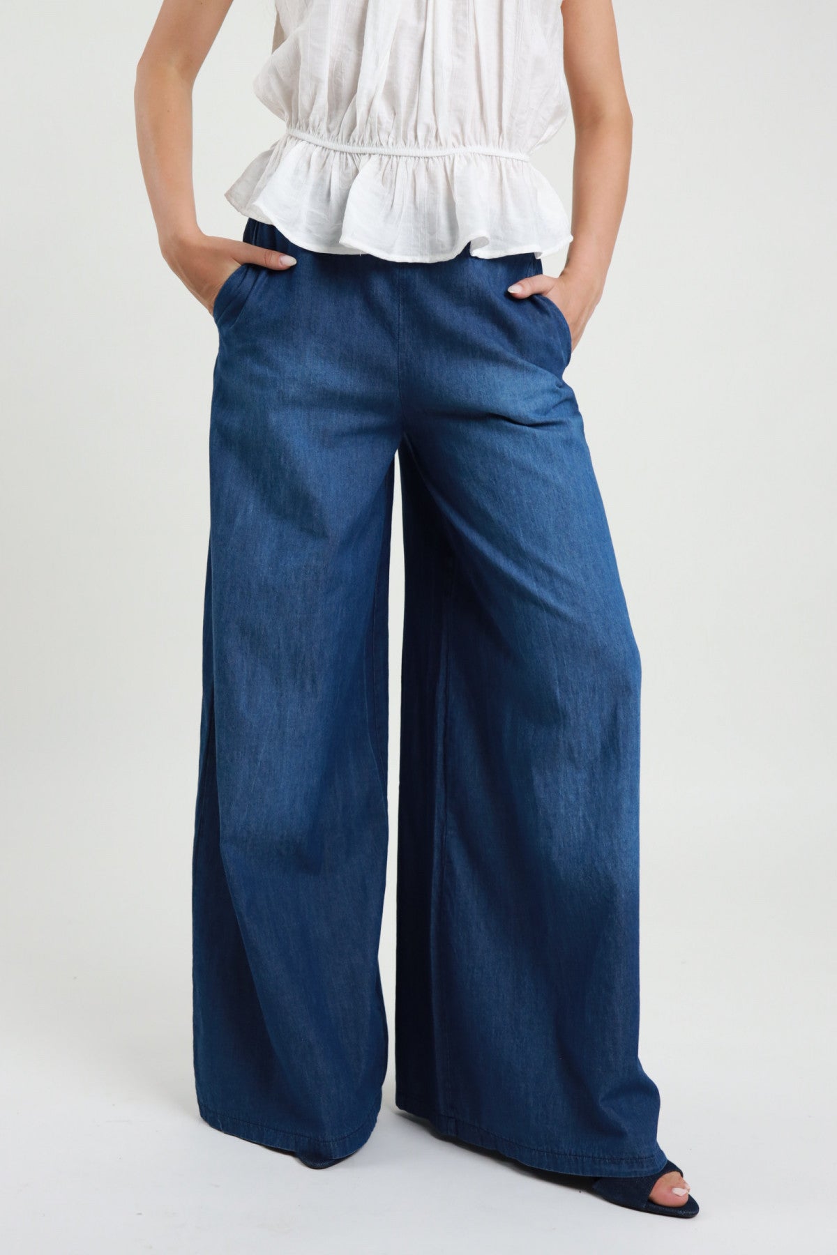 SUSY MIX Susy Mix Pantalone a Palazzo Chambray Blu Blu
