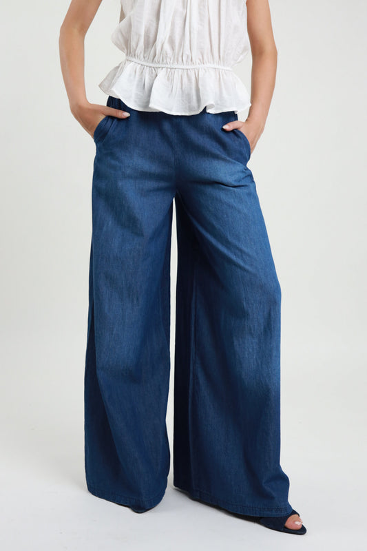 SUSY MIX Susy Mix Pantalone a Palazzo Chambray Blu Blu