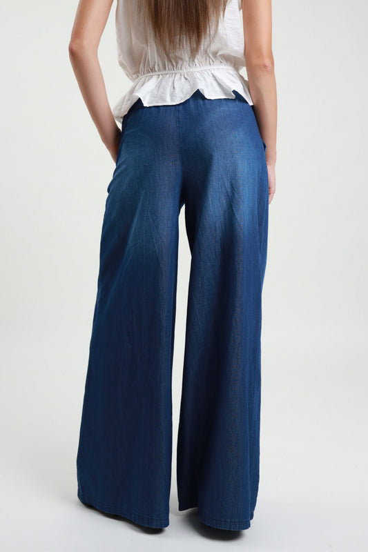 SUSY MIX Susy Mix Pantalone a Palazzo Chambray Blu Blu