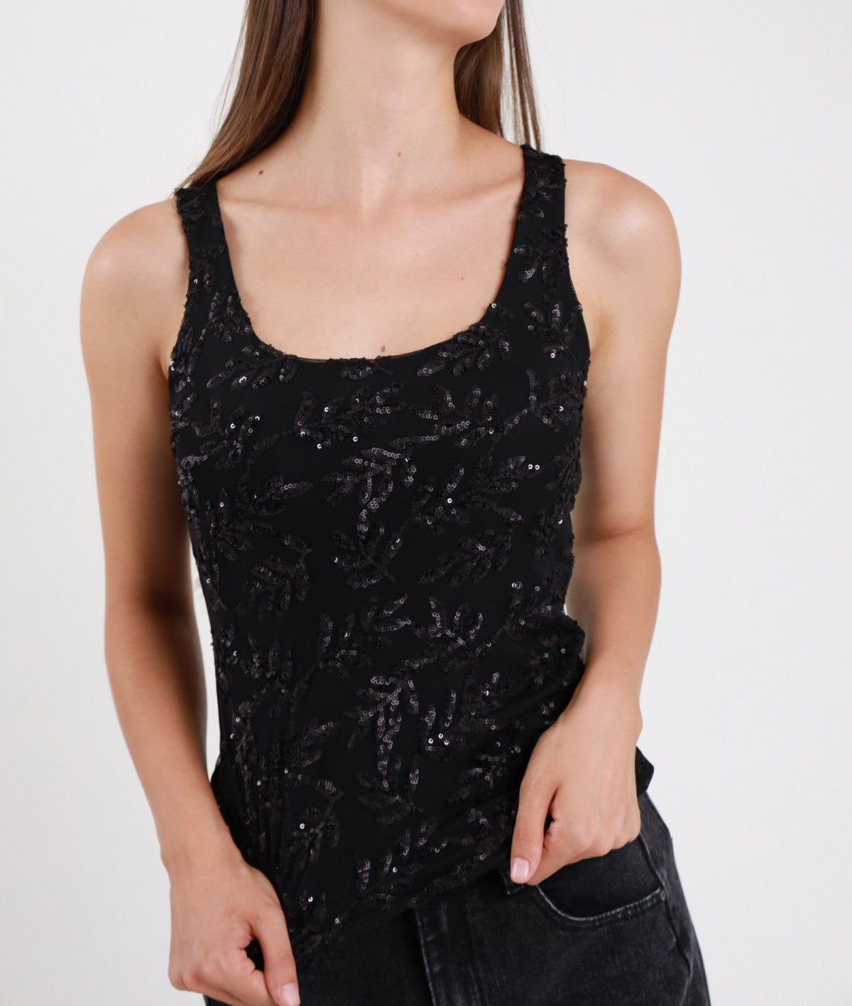 SUSY MIX Susy Mix Canotta Girocollo Paillettes Nero Nero