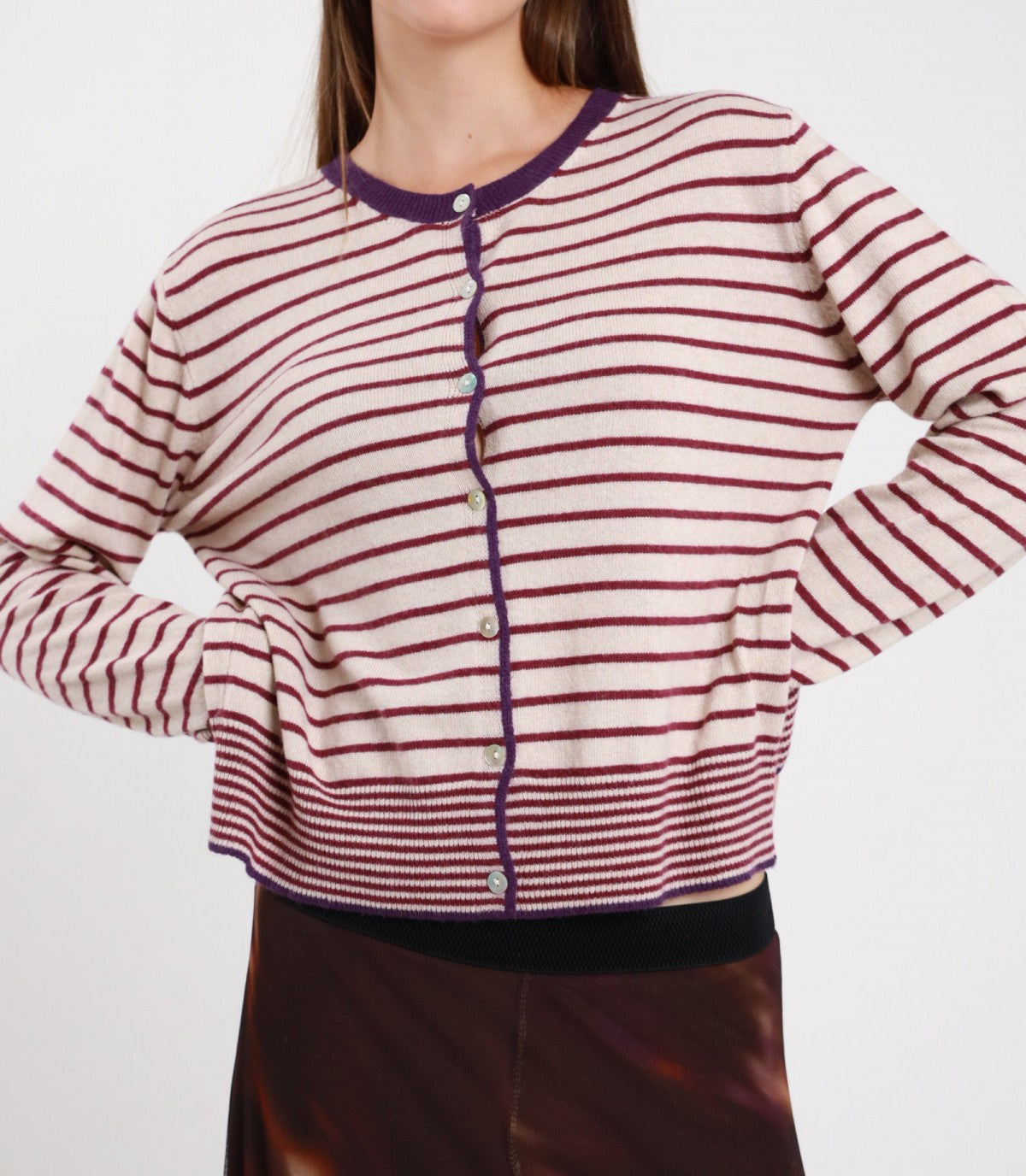 SUSY MIX Susy Mix Cardigan Girocollo Rigato Latte Latte