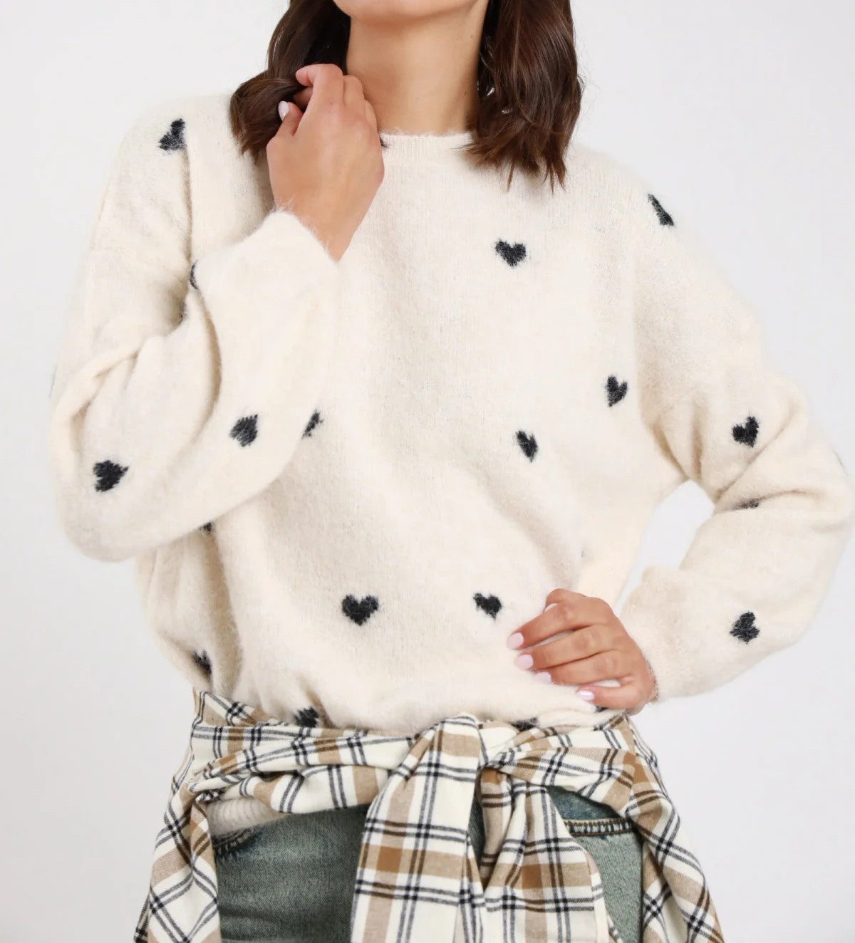 SUSY MIX Susy Mix Maglia Girocollo con Cuori sul Fronte Beige Beige