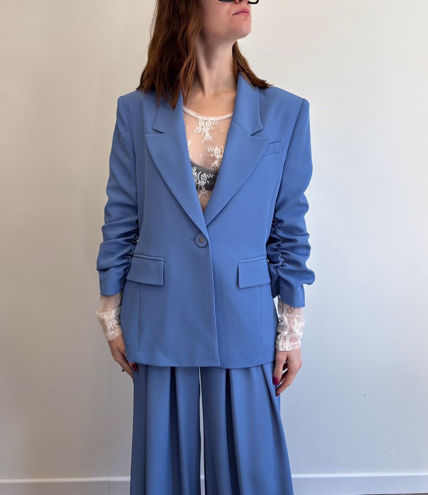 Imperial Blazer Monopetto Maniche Arricciate Ceruleo - Dolcevita Store Montesilvano