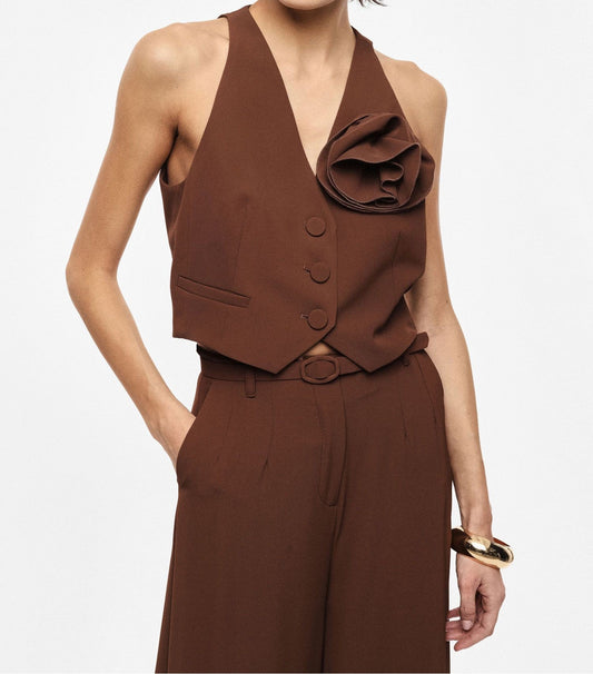 Imperial Gilet Monopetto con Fiore Applicato Cacao - Dolcevita Store Montesilvano