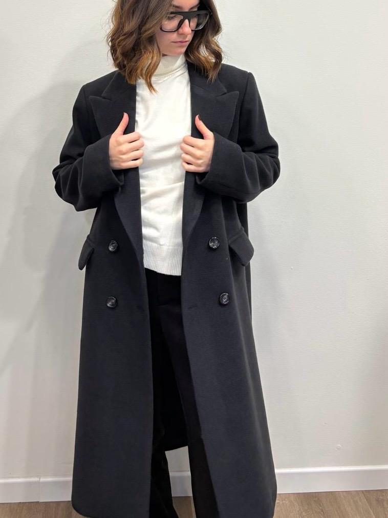 Kontatto Cappotto Lungo Doppiopetto Nero - Dolcevita Store Montesilvano