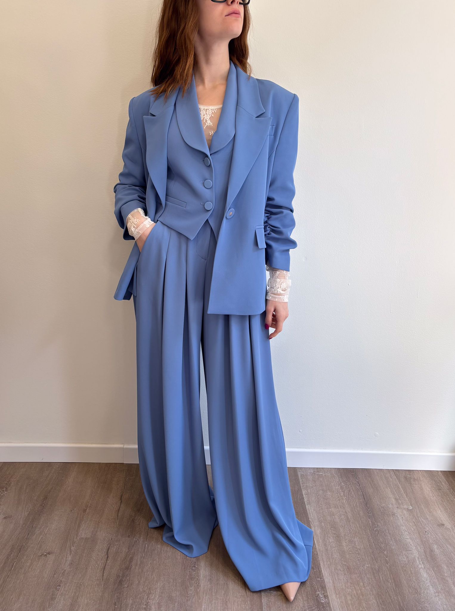 Pantaloni Palazzo Ampi con Cintura Ceruleo - Dolcevita Store Montesilvano