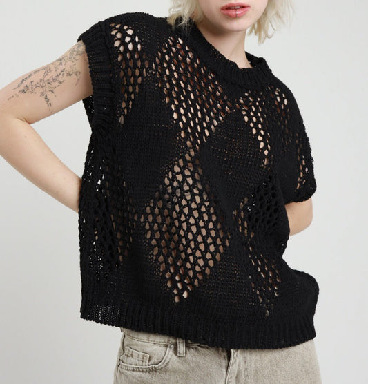 Susuìy Mix Gilet Rombi Traforato Nero - Dolcevita Store Montesilvano