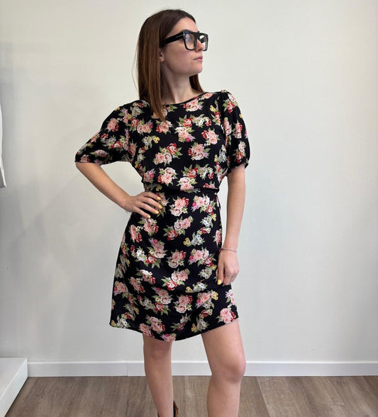 Susy Mix Abito Corto Fantasia Fiori Nero - Dolcevita Store Montesilvano