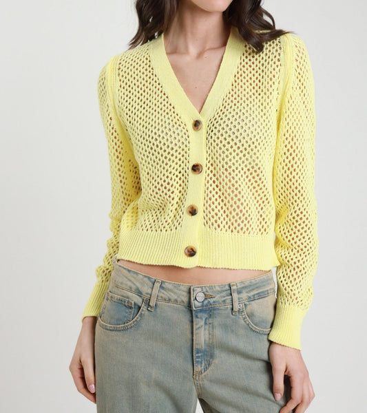 Susy Mix Cardigan CropTraforato Giallo - Dolcevita Store Montesilvano