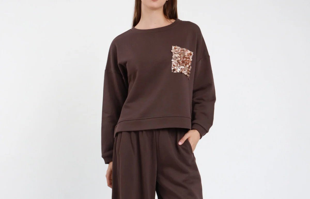 Susy Mix Felpa Tasca Pajettes Moro - Dolcevita Store Montesilvano