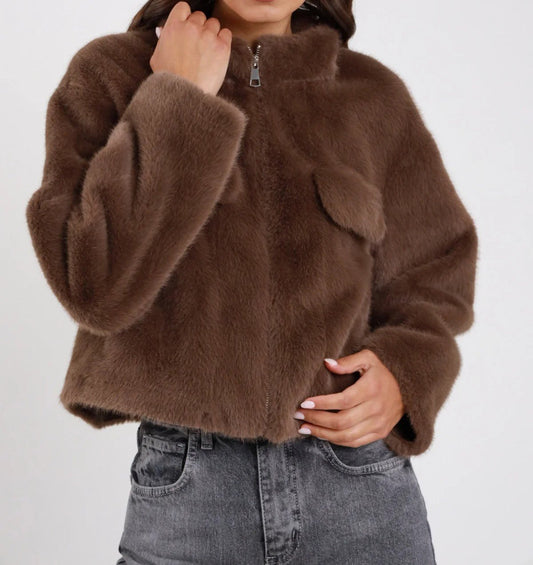 Susy Mix Giacca Ecopelliccia Zip Cammello - Dolcevita Store Montesilvano