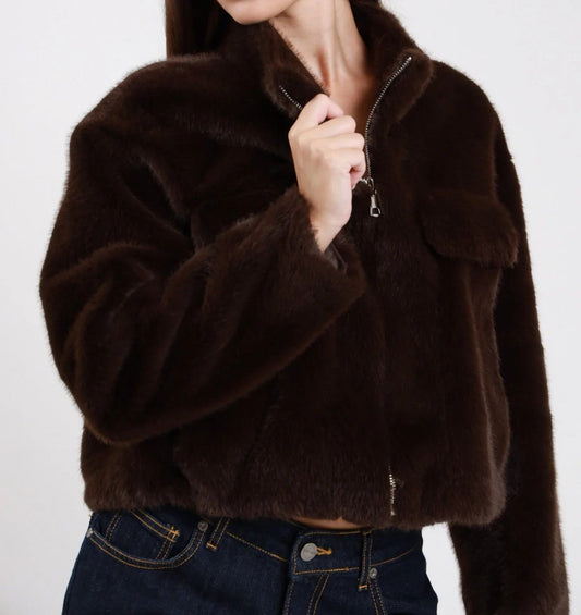 Susy Mix Giacca Ecopelliccia Zip Moro - Dolcevita Store Montesilvano