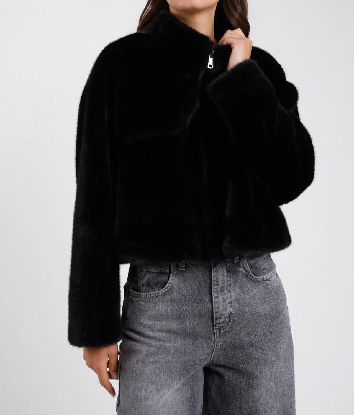 Susy Mix Giacca Ecopelliccia Zip Nero - Dolcevita Store Montesilvano