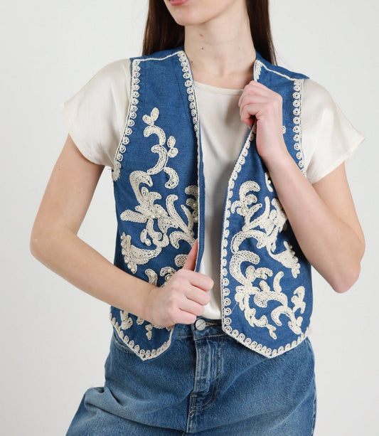 Susy Mix Gilet Ricamato Jeans - Dolcevita Store Montesilvano