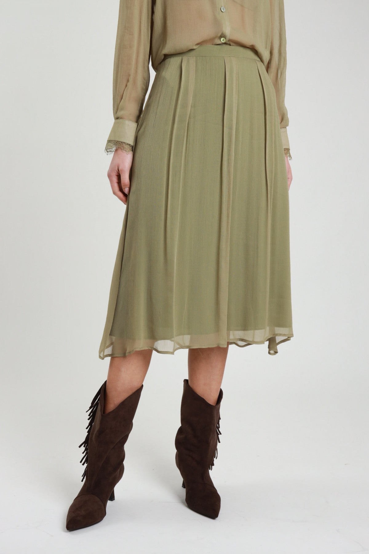 Susy Mix Gonna Midi in Georgette Verde Salvia - Dolcevita Store Montesilvano