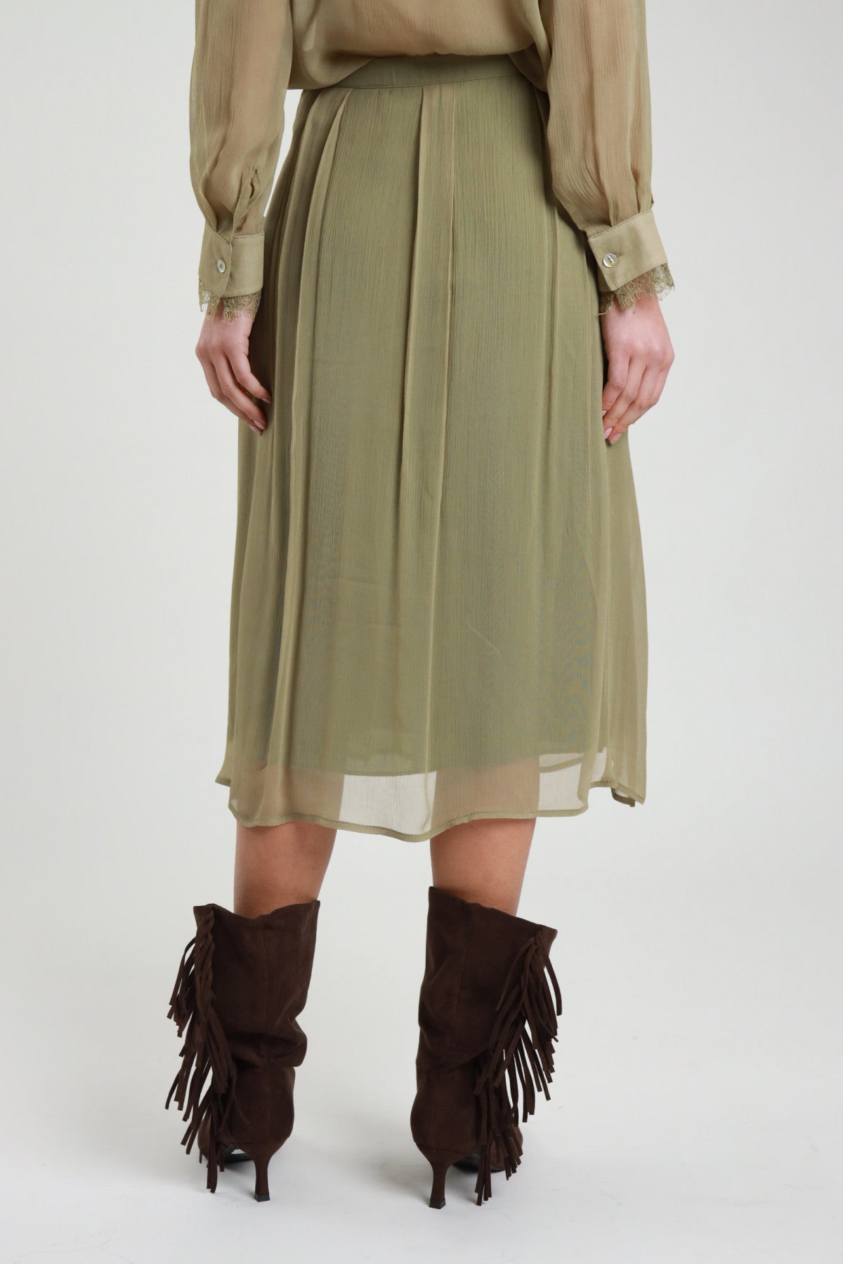 Susy Mix Gonna Midi in Georgette Verde Salvia - Dolcevita Store Montesilvano