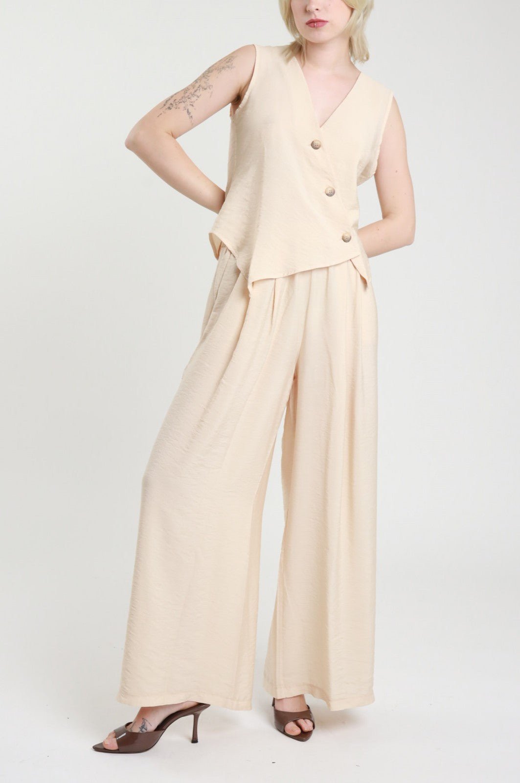 Susy Mix Pantalone Ampio Crema - Dolcevita Store Montesilvano