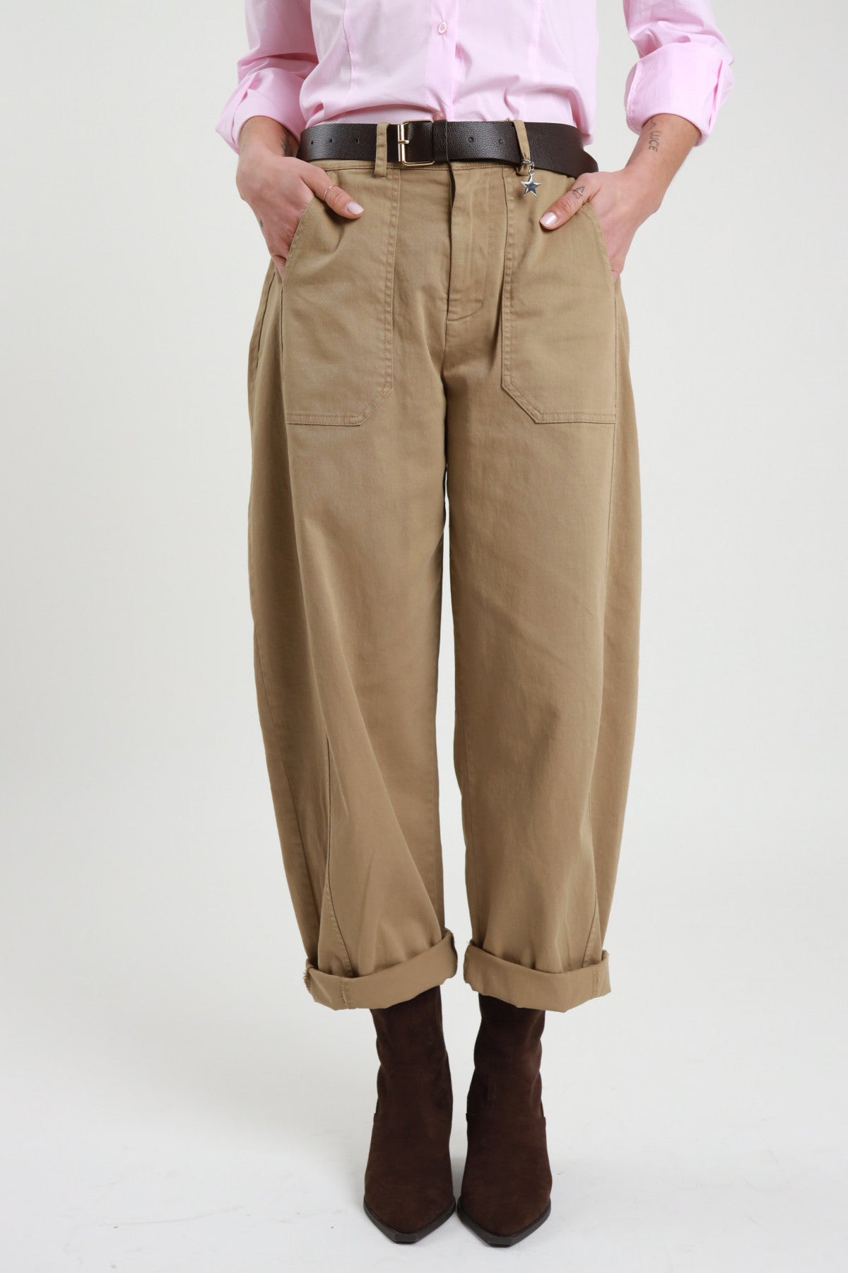 Susy Mix Pantalone Ovetto Over Cammello - Dolcevita Store Montesilvano