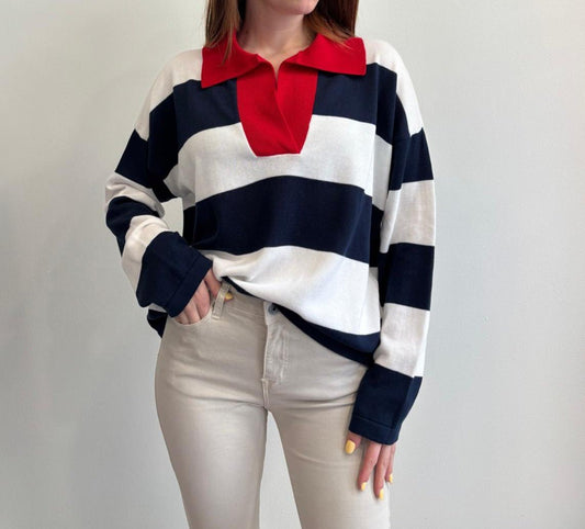 Susy Mix Polo Rigata Maniche Lunghe Blu - Dolcevita Store Montesilvano