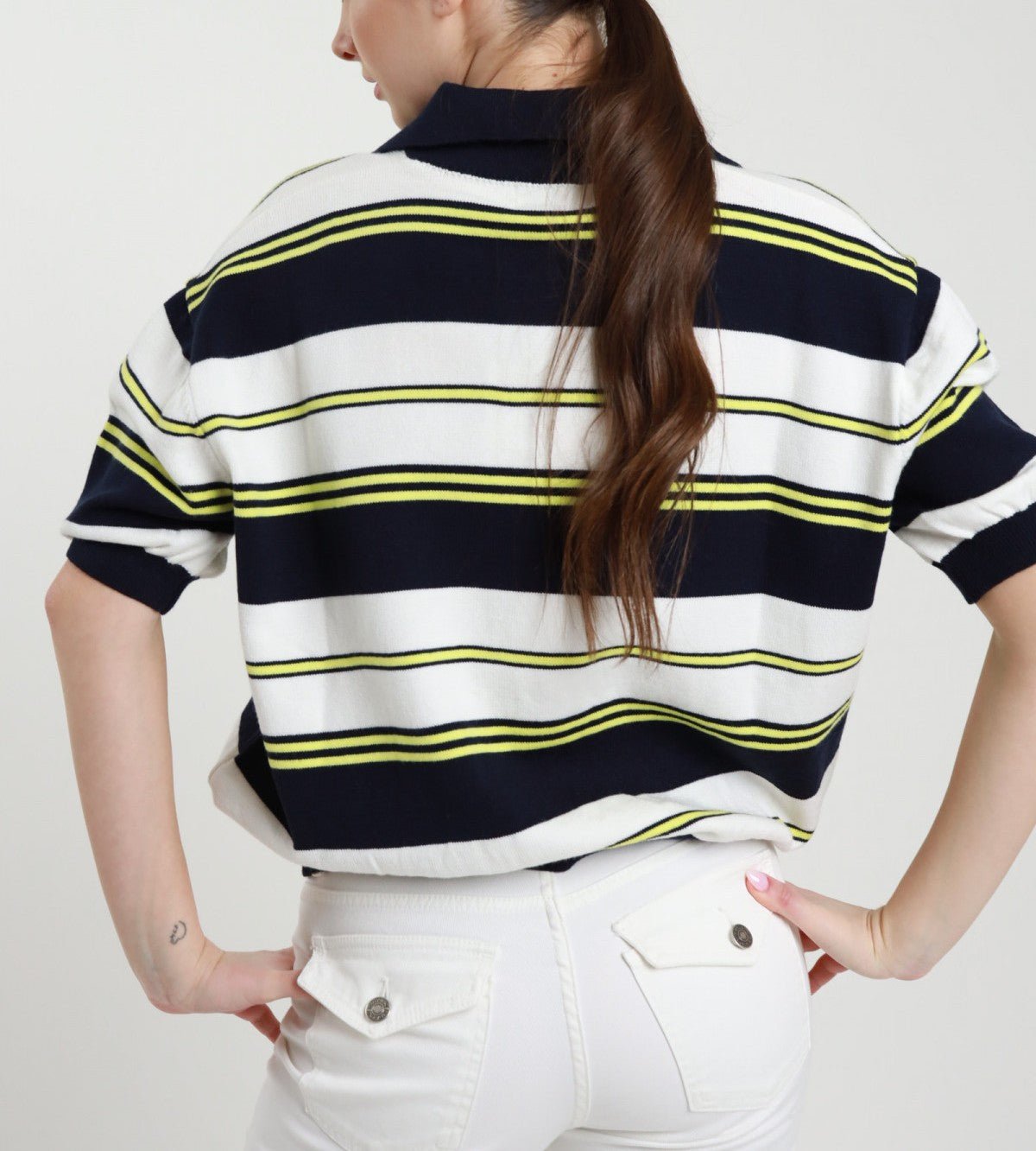 Susy Mix Polo Rigata m/m Bicolore Blu - Dolcevita Store Montesilvano