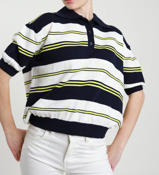 Susy Mix Polo Rigata m/m Bicolore Blu - Dolcevita Store Montesilvano