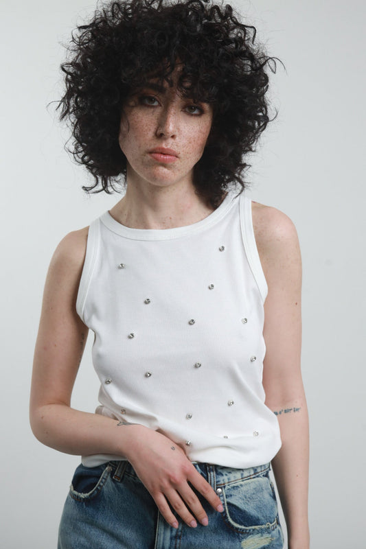 Susymix Canotta Costine Strass Bianco - Dolcevita Store Montesilvano