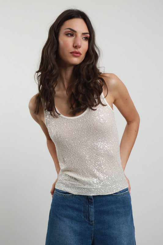 SusyMix Canotta Paillettes Crema - Dolcevita Store Montesilvano